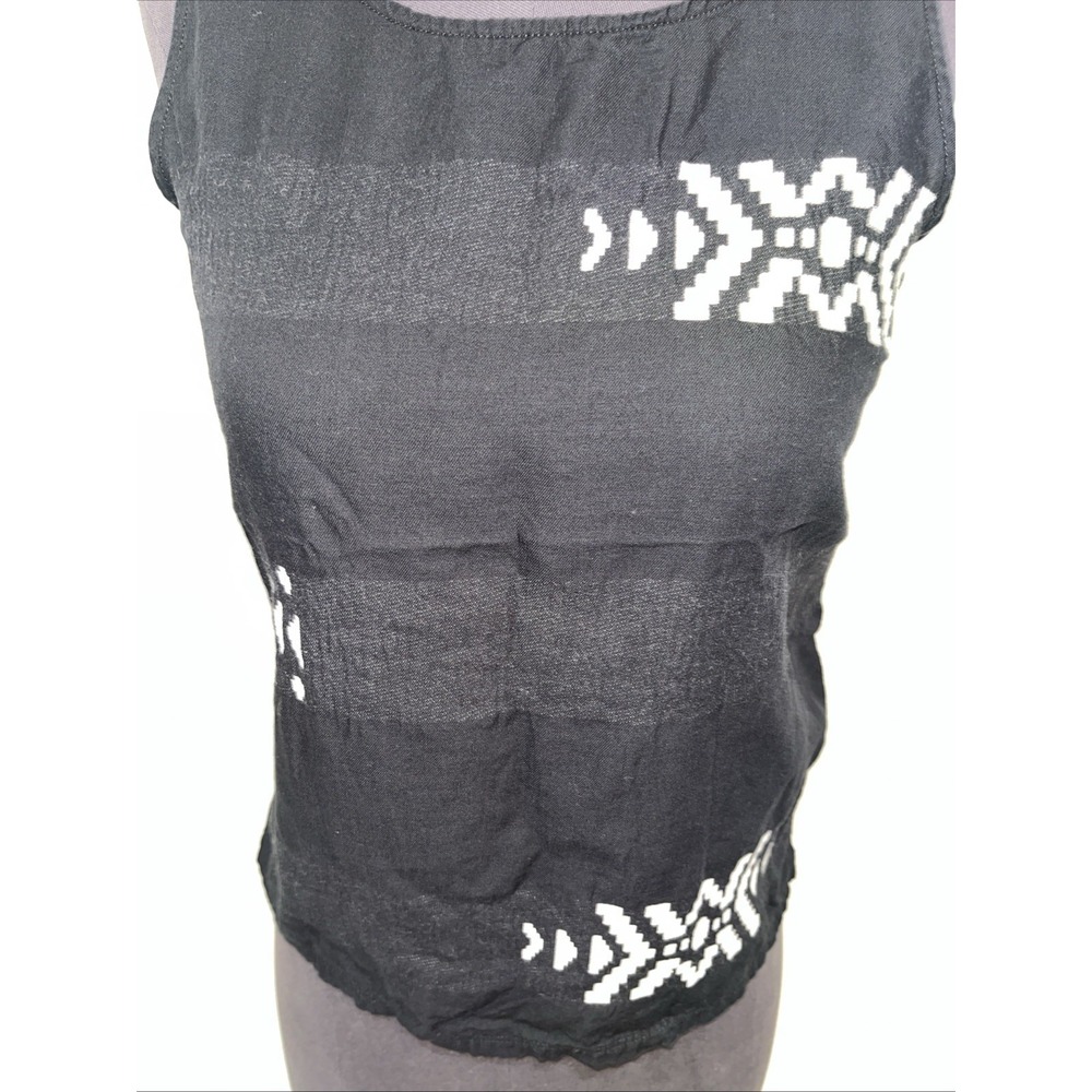 Eileen Fisher Folklore Cotton Jacquard Black Sleeveless Top Small - Picture 5 of 8